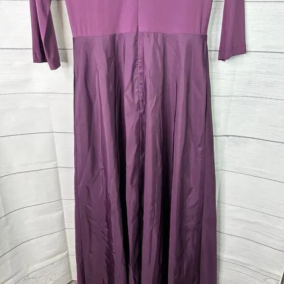 Alfred Sung Womens size 8 3/4 Sleeve Draped Full Skirt Dress Gown Aubergine D736 - Picture 8 of 10